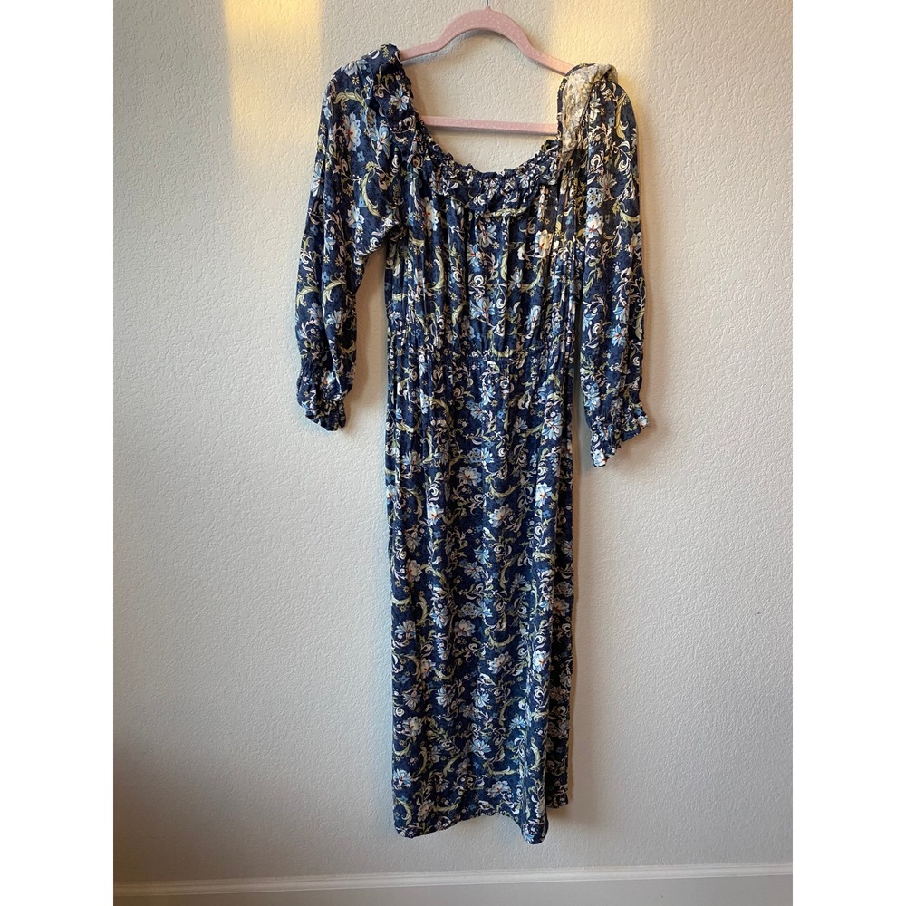 Live to be Spoiled Women Floral Cottagecore Maxi Dress XL Blue Cream